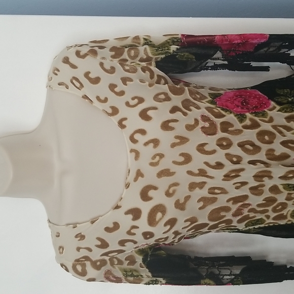 Vintage Velvet Beaded Fringe Top Leopard W Roses No Labels Size Small - Picture 2 of 5